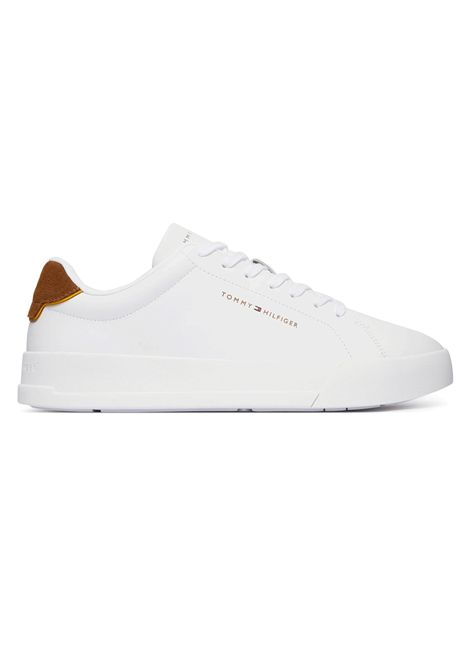 Scarpe Tommy Hilfiger Court Leather Detail Ess Bianco Marrone Uomo TOMMY HILFIGER | Sneakers | FM0FM05367-02R